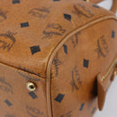 MCM Vicetos Logogram Boston Bag PVC Leather Brown Gold Auth 215529-11