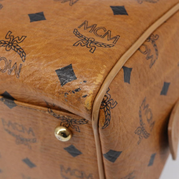 MCM Vicetos Logogram Boston Bag PVC Leather Brown Gold Auth 215529
