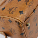MCM Vicetos Logogram Boston Bag PVC Leather Brown Gold Auth 215529-14