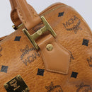 MCM Vicetos Logogram Boston Bag PVC Leather Brown Gold Auth 215529-15