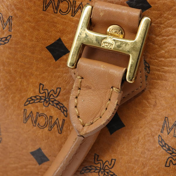 MCM Vicetos Logogram Boston Bag PVC Leather Brown Gold Auth 215529