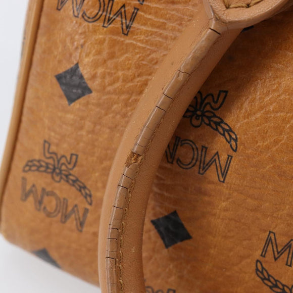 MCM Vicetos Logogram Boston Bag PVC Leather Brown Gold Auth 215529