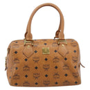 MCM Vicetos Logogram Boston Bag PVC Leather Brown Gold Auth 215529-2