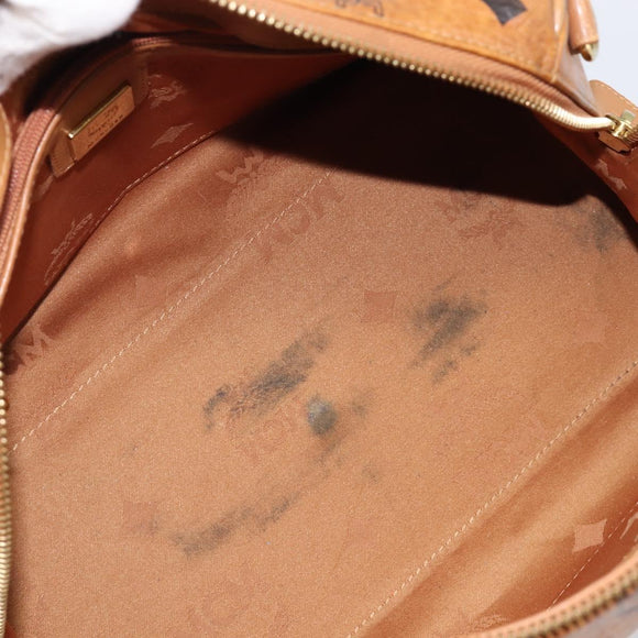 MCM Vicetos Logogram Boston Bag PVC Leather Brown Gold Auth 215529