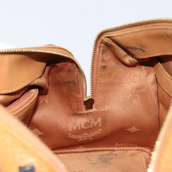 MCM Vicetos Logogram Boston Bag PVC Leather Brown Gold Auth 215529