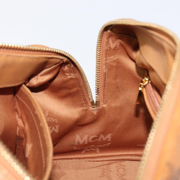 MCM Vicetos Logogram Boston Bag PVC Leather Brown Gold Auth 215529