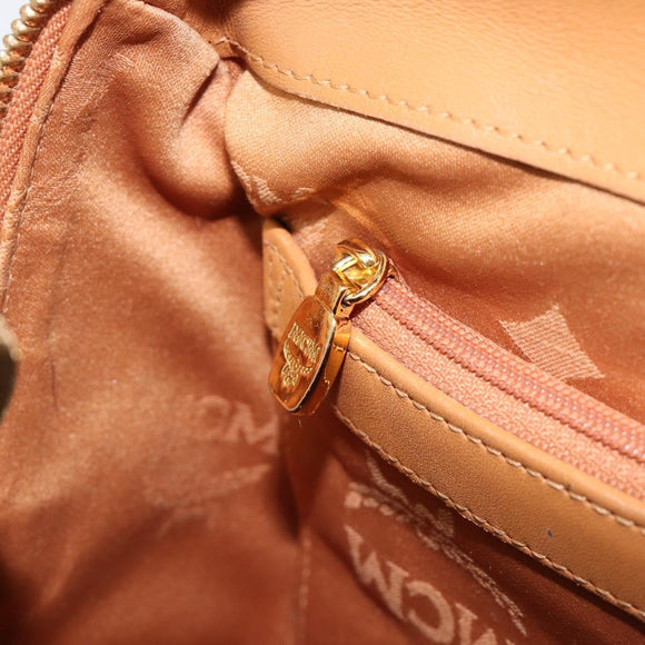 MCM Vicetos Logogram Boston Bag PVC Leather Brown Gold Auth 215529