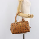 MCM Vicetos Logogram Boston Bag PVC Leather Brown Gold Auth 215529-29
