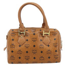 MCM Vicetos Logogram Boston Bag PVC Leather Brown Gold Auth 215529-3