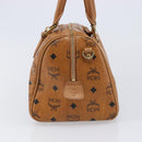 MCM Vicetos Logogram Boston Bag PVC Leather Brown Gold Auth 215529-4