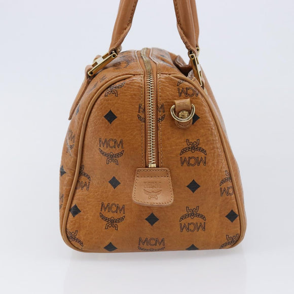 MCM Vicetos Logogram Boston Bag PVC Leather Brown Gold Auth 215529