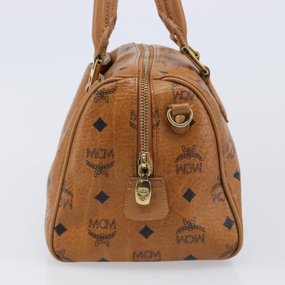 MCM Vicetos Logogram Boston Bag PVC Leather Brown Gold Auth 215529