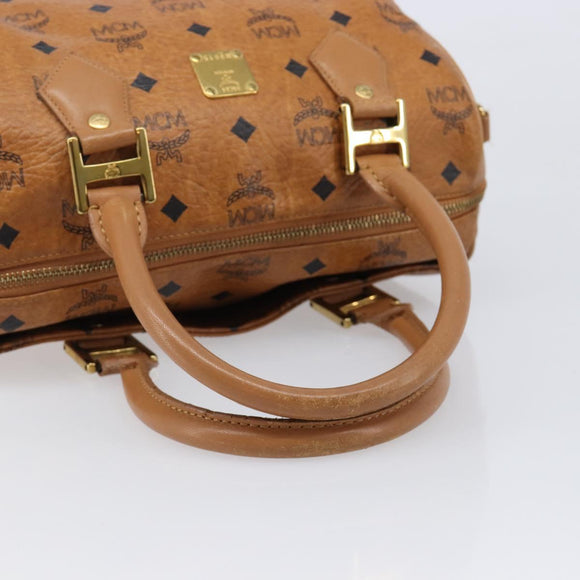 MCM Vicetos Logogram Boston Bag PVC Leather Brown Gold Auth 215529