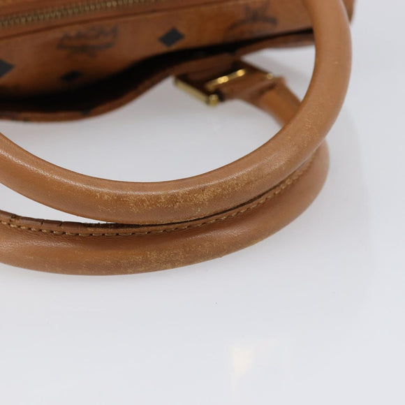 MCM Vicetos Logogram Boston Bag PVC Leather Brown Gold Auth 215529