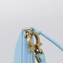 Salvatore Ferragamo Gancini Accessory Pouch Leather Light Blue Gold Auth 215537A-14