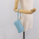 Salvatore Ferragamo Gancini Accessory Pouch Leather Light Blue Gold Auth 215537A-19