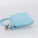 Salvatore Ferragamo Gancini Accessory Pouch Leather Light Blue Gold Auth 215537A-4