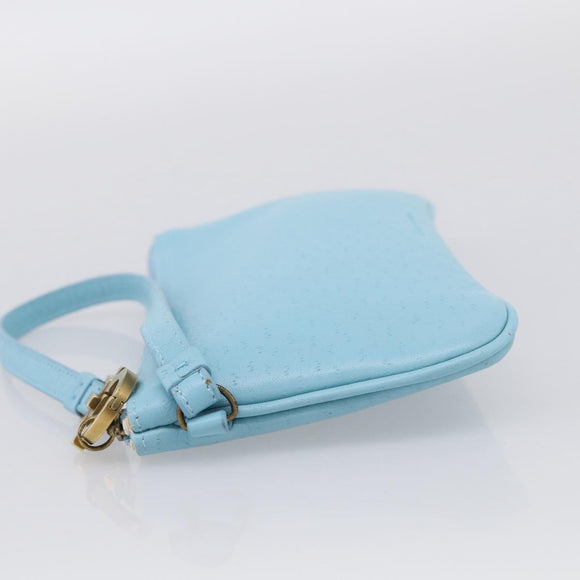 Salvatore Ferragamo Gancini Accessory Pouch Leather Light Blue Gold Auth 215537A