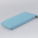 Salvatore Ferragamo Gancini Accessory Pouch Leather Light Blue Gold Auth 215537A-6