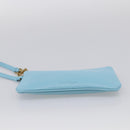 Salvatore Ferragamo Gancini Accessory Pouch Leather Light Blue Gold Auth 215537A-9