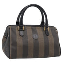 FENDI Pequin Canvas Boston Bag PVC Black Brown Auth 215539-1
