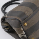 FENDI Pequin Canvas Boston Bag PVC Black Brown Auth 215539-13