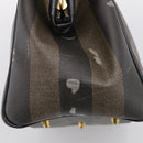 FENDI Pequin Canvas Boston Bag PVC Black Brown Auth 215539-15