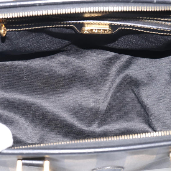 FENDI Pequin Canvas Boston Bag PVC Black Brown Auth 215539