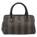 FENDI Pequin Canvas Boston Bag PVC Black Brown Auth 215539-2