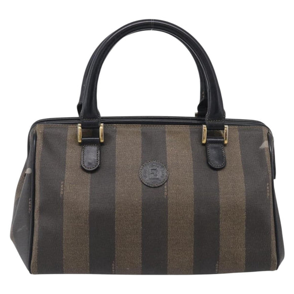 FENDI Pequin Canvas Boston Bag PVC Black Brown Auth 215539