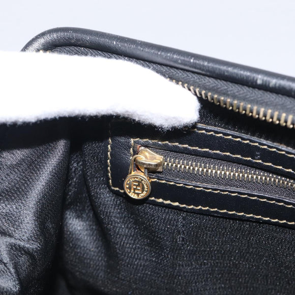 FENDI Pequin Canvas Boston Bag PVC Black Brown Auth 215539