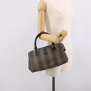 FENDI Pequin Canvas Boston Bag PVC Black Brown Auth 215539-24