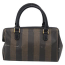 FENDI Pequin Canvas Boston Bag PVC Black Brown Auth 215539-3