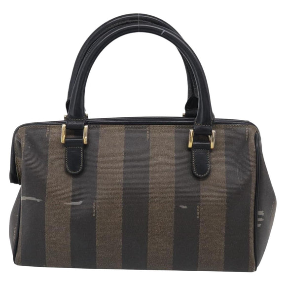 FENDI Pequin Canvas Boston Bag PVC Black Brown Auth 215539