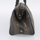 FENDI Pequin Canvas Boston Bag PVC Black Brown Auth 215539-4