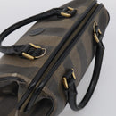 FENDI Pequin Canvas Boston Bag PVC Black Brown Auth 215539-6