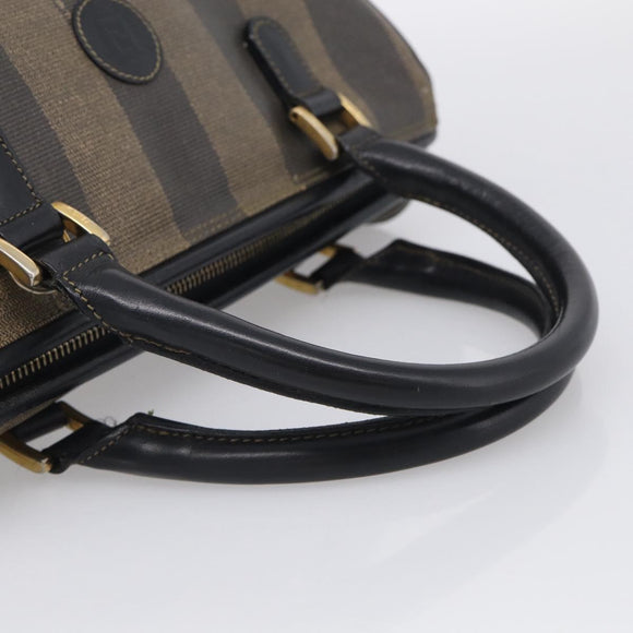 FENDI Pequin Canvas Boston Bag PVC Black Brown Auth 215539