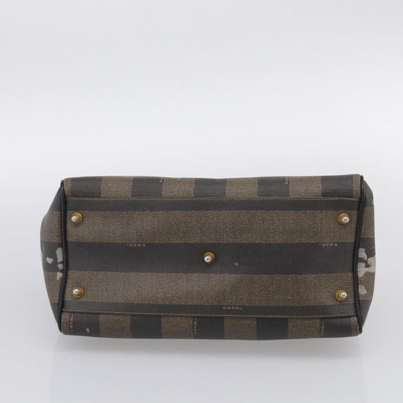 FENDI Pequin Canvas Boston Bag PVC Black Brown Auth 215539