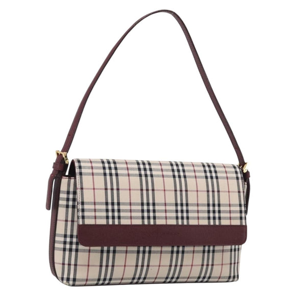 BURBERRY Nova Check Shoulder Bag Canvas Beige Gold Auth 215541