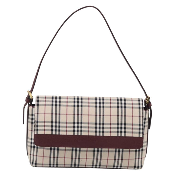 BURBERRY Nova Check Shoulder Bag Canvas Beige Gold Auth 215541