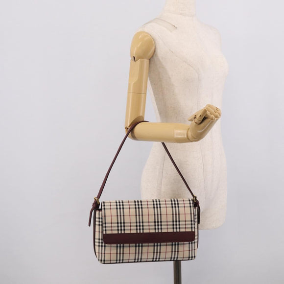 BURBERRY Nova Check Shoulder Bag Canvas Beige Gold Auth 215541