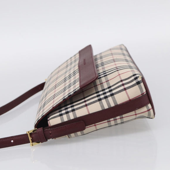 BURBERRY Nova Check Shoulder Bag Canvas Beige Gold Auth 215541