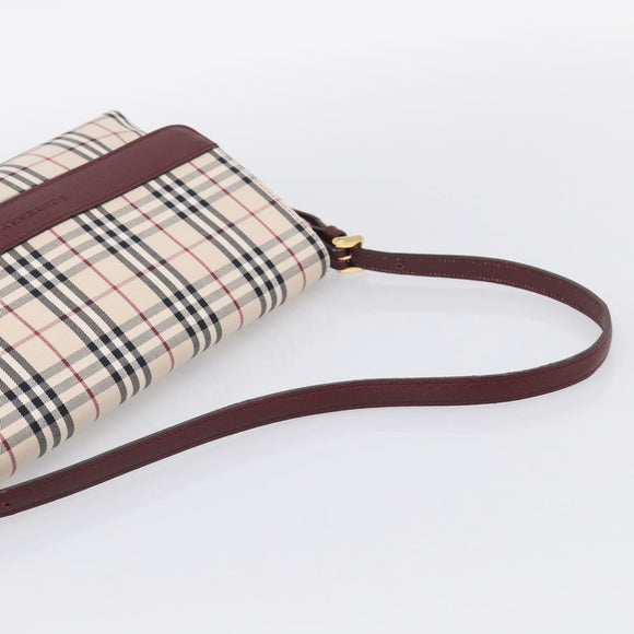 BURBERRY Nova Check Shoulder Bag Canvas Beige Gold Auth 215541