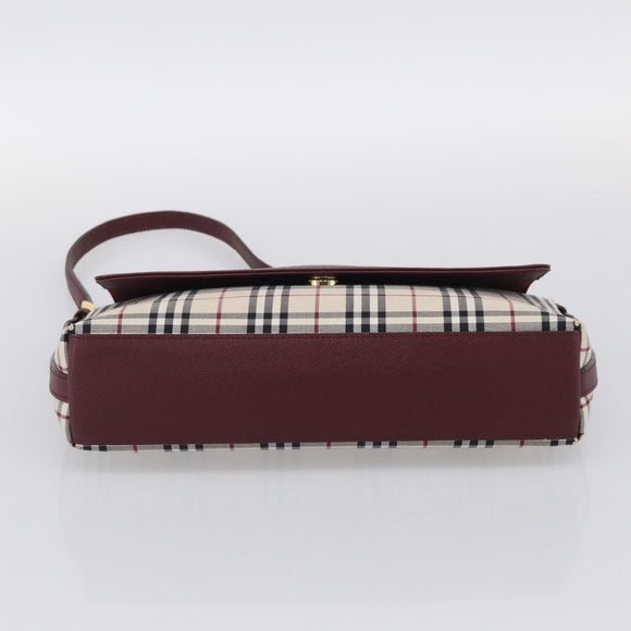 BURBERRY Nova Check Shoulder Bag Canvas Beige Gold Auth 215541
