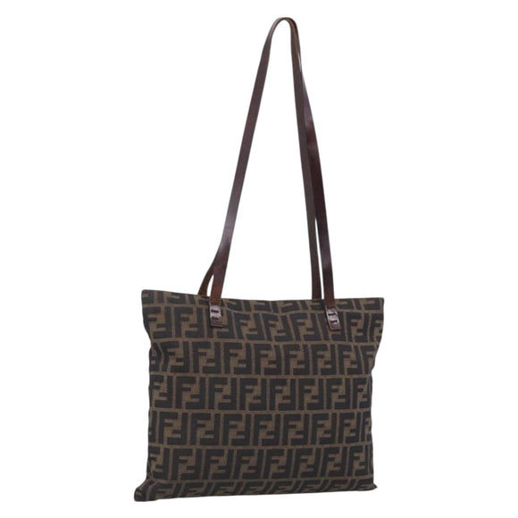 FENDI Zucca Canvas Tote Bag Black Brown Auth 215555