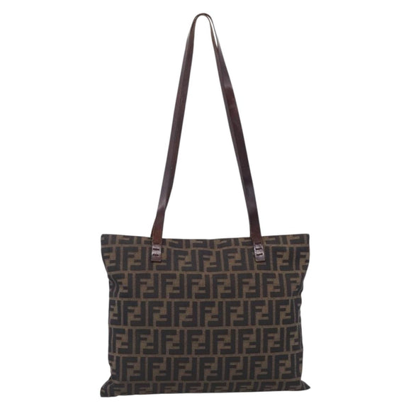 FENDI Zucca Canvas Tote Bag Black Brown Auth 215555