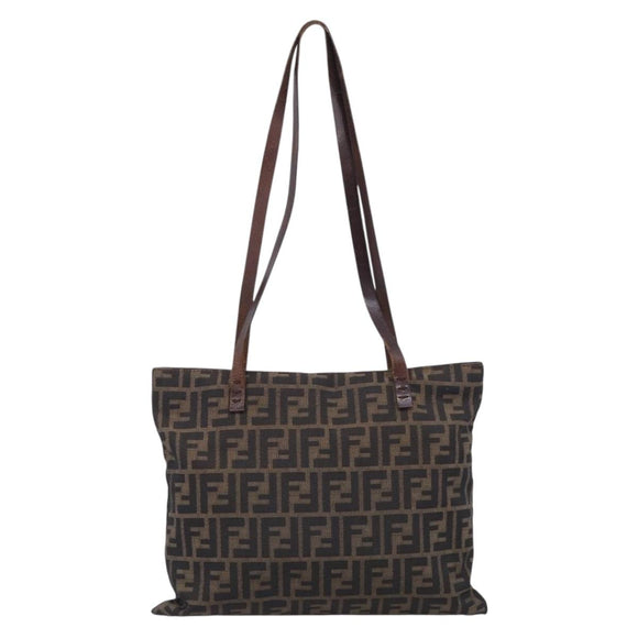 FENDI Zucca Canvas Tote Bag Black Brown Auth 215555