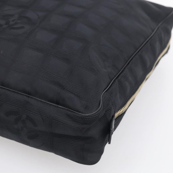 CHANEL New Travel Line Hand Bag Nylon Black Gold CC Auth 215558V
