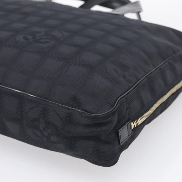 CHANEL New Travel Line Hand Bag Nylon Black Gold CC Auth 215558V