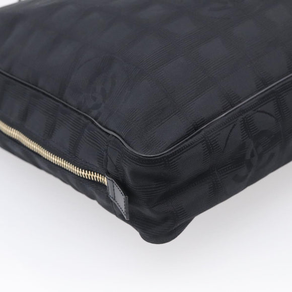 CHANEL New Travel Line Hand Bag Nylon Black Gold CC Auth 215558V